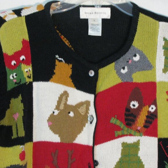 Susan Bristol Cardigan Large Cats Cat Kitty Fun Heavyweight - Picture 2 of 6